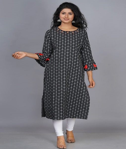 A straight kurti with bell sleeve